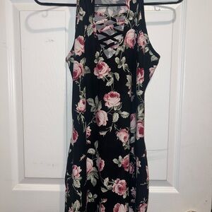 Floral Black Dress with Pink Roses